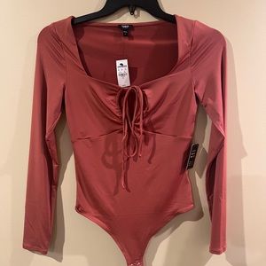New Express bodysuit cutout tie top long sleeve bodysuit S stretchy NEW